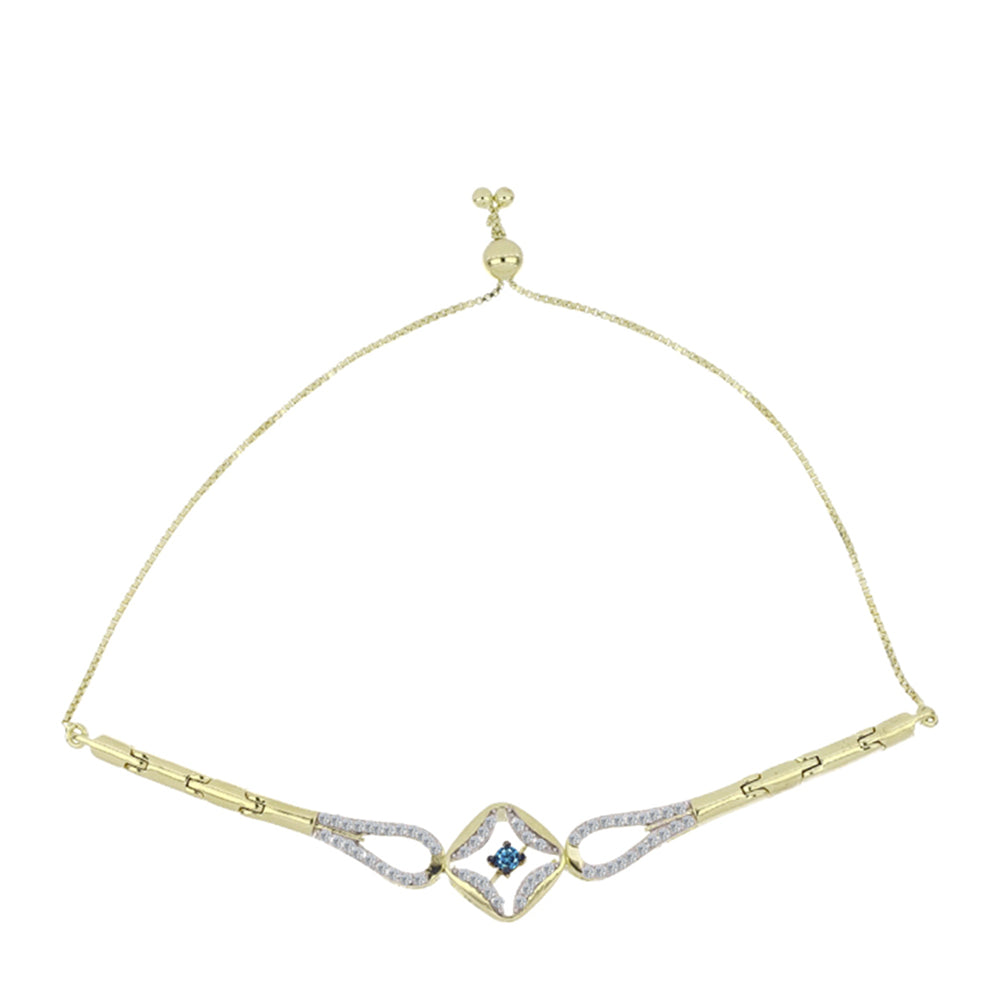 Brățară din Argint 925 Placat cu Aur ( 10.98 grame ) cu Diamant Albastru Dansator și Topaz Alb 0.55 Carate