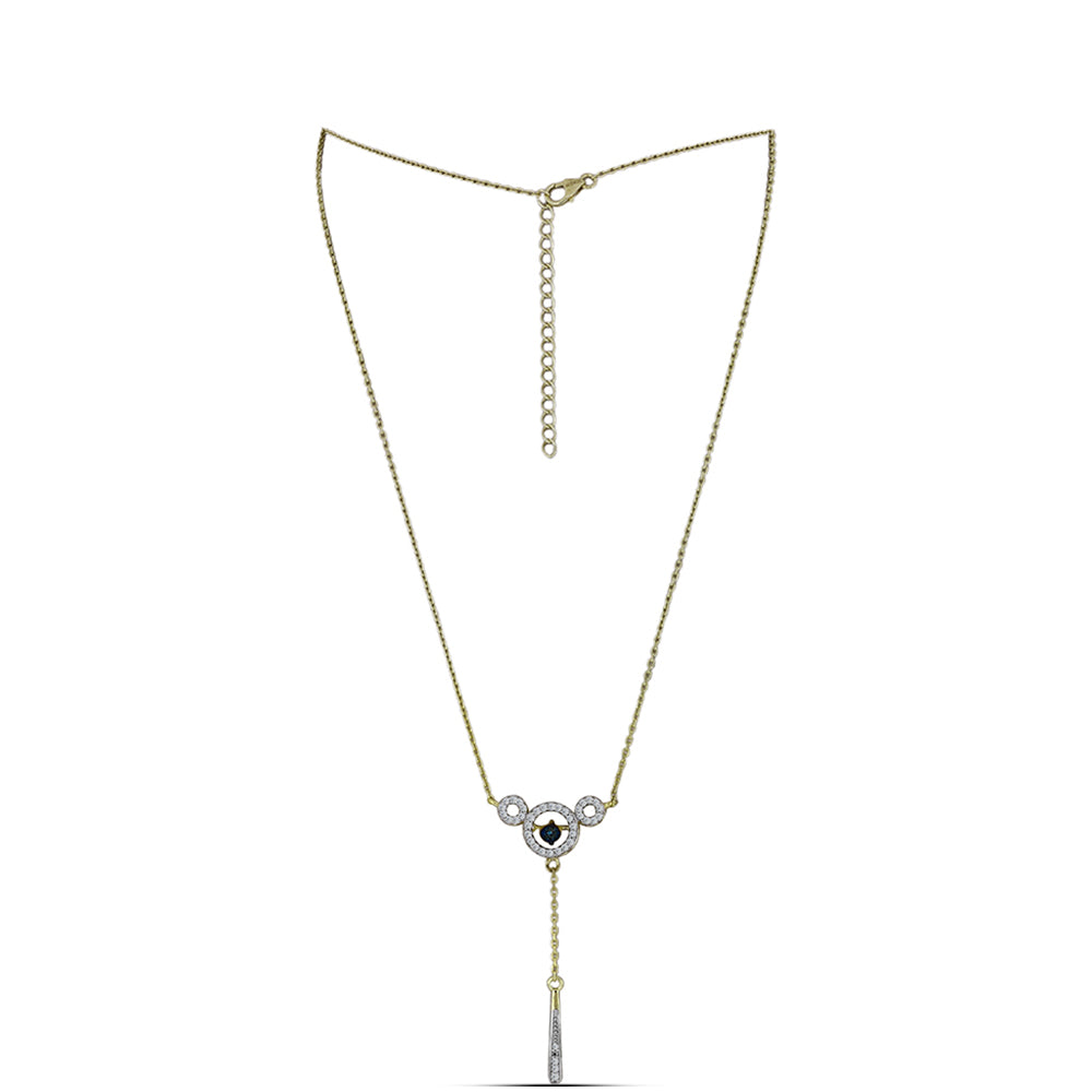 Colier din Argint 925 Placat cu Aur ( 4.4 grame ) cu Diamant Albastru Dansator și Topaz Alb 0.34 Carate