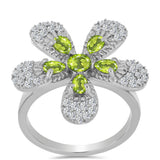 Inel din Argint 925 ( 6.22 grame ) cu Peridot Changbai și Topaz Alb 1.88 Carate