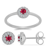 Set din Argint 925 ( 2.91 grame ) cu Rubin Malagasy și Topaz Alb 0.78 Carate ( Cercei+Inel )