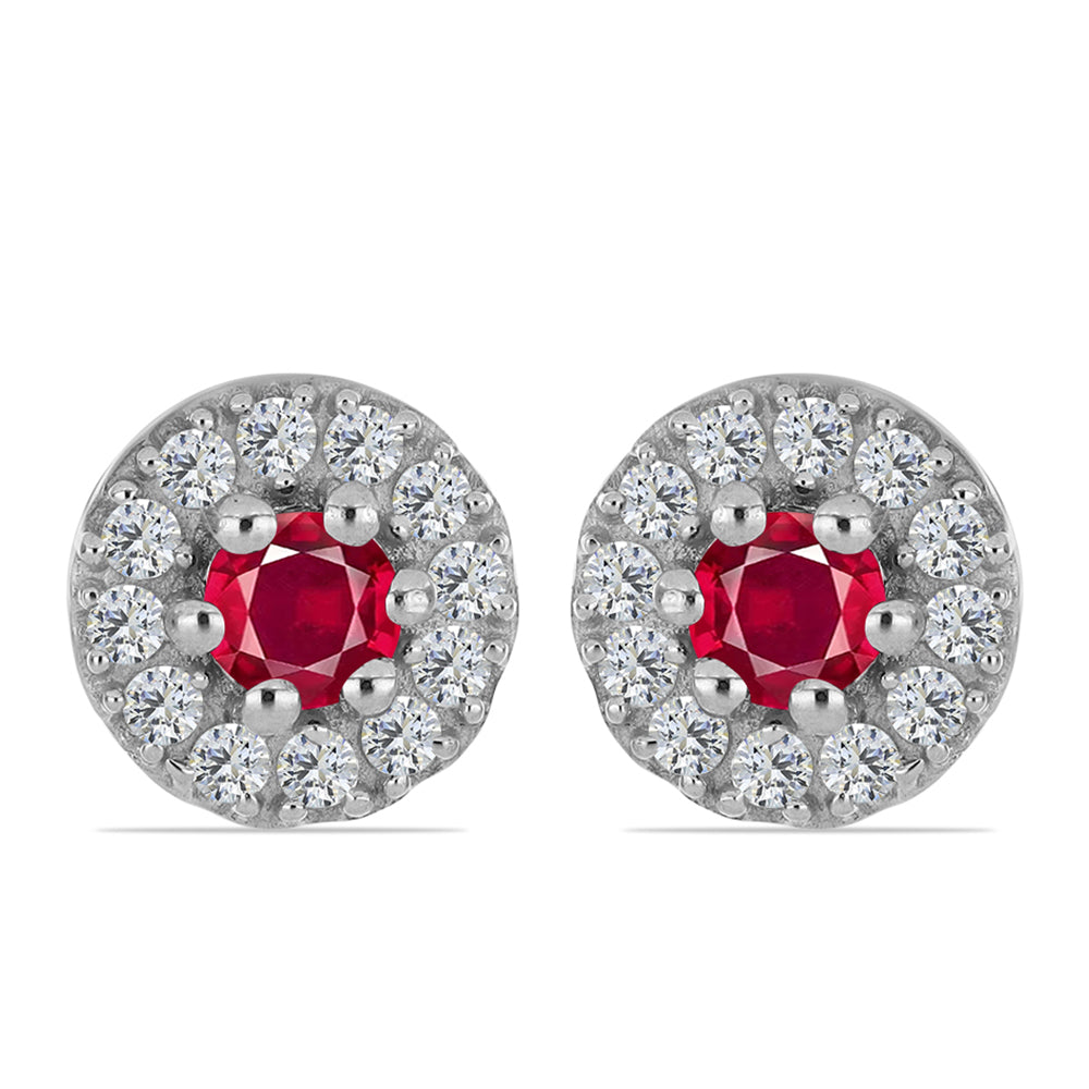 Set din Argint 925 ( 2.91 grame ) cu Rubin Malagasy și Topaz Alb 0.78 Carate ( Cercei+Inel )