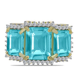 Inel din Argint 925 Placat cu Aur ( 3.88 grame ) cu Cuarț Paraiba și Topaz Alb 5.86 Carate