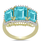Inel din Argint 925 Placat cu Aur ( 3.88 grame ) cu Cuarț Paraiba și Topaz Alb 5.86 Carate