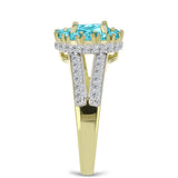 Inel din Argint 925 Placat cu Aur ( 3.88 grame ) cu Cuarț Paraiba și Topaz Alb 1.61 Carate