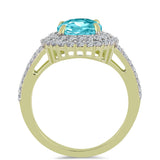 Inel din Argint 925 Placat cu Aur ( 3.39 grame ) cu Cuarț Paraiba și Topaz Alb 3.54 Carate