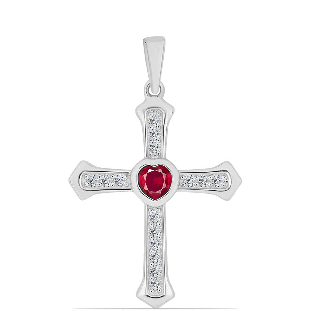 Cruce Pandantiv din Argint 925 ( 2.18 grame ) cu Rubin Malagasy și Topaz Alb 0.63 Carate