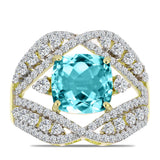 Inel din Argint 925 Placat cu Aur ( 6.25 grame ) cu Cuarț Paraiba și Topaz Alb 5.79 Carate