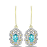 Cercei din Argint 925 Placat cu Aur ( 3.69 grame ) cu Cuarț Paraiba și Topaz Alb 1.48 Carate