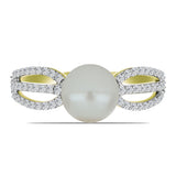 Inel din Argint 925 Placat cu Aur ( 2.07 grame ) cu Perlă de Apă Dulce Albă și Topaz Alb 3.33 Carate