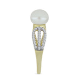 Inel din Argint 925 Placat cu Aur ( 2.07 grame ) cu Perlă de Apă Dulce Albă și Topaz Alb 3.33 Carate
