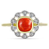 Inel din Argint 925 Placat cu Aur ( 2.87 grame ) cu Coral Roșu Burete și Topaz Alb 1.05 Carate