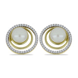 Cercei din Argint 925 Placat cu Aur ( 3.87 grame ) cu Perlă de Apă Dulce Albă și Topaz Alb 6.03 Carate