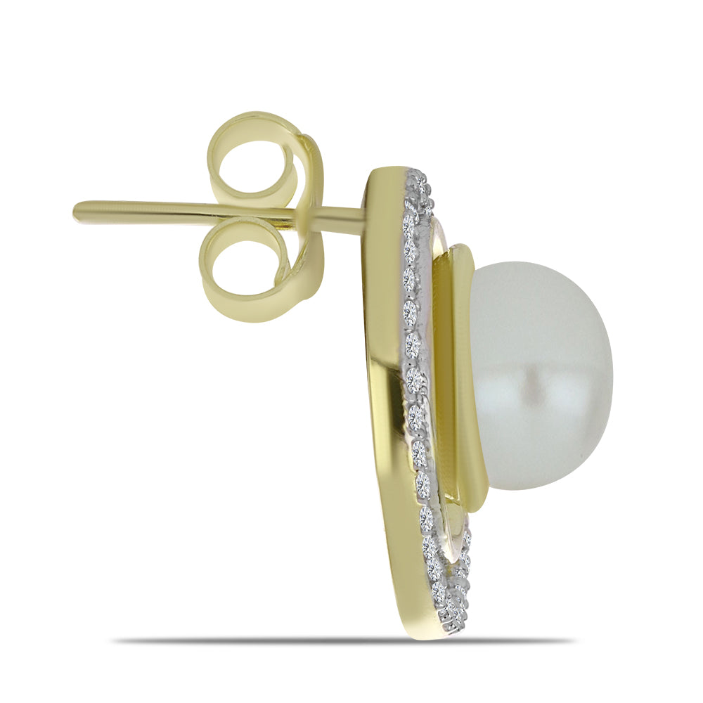 Cercei din Argint 925 Placat cu Aur ( 3.87 grame ) cu Perlă de Apă Dulce Albă și Topaz Alb 6.03 Carate