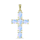 Cruce Pandantiv din Argint 925 Placat cu Aur ( 1.85 grame ) cu Piatra Lunii Curcubeu 2.86 Carate