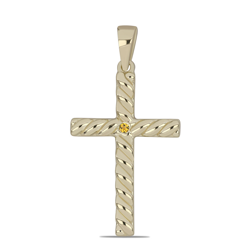 Cruce Pandantiv din Argint 925 Placat cu Aur ( 1.96 grame ) cu Citrin Ural 0.02 Carate