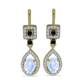 Cercei din Argint 925 Placat cu Aur ( 4.21 grame ) cu Piatra Lunii Curcubeu și Spinel Negru 2.35 Carate