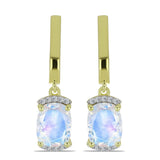 Cercei din Argint 925 Placat cu Aur ( 3.54 grame ) cu Piatra Lunii Curcubeu și Topaz Alb 4.21 Carate