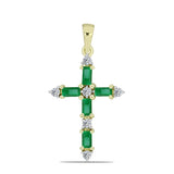 Cruce Pandantiv din Argint 925 Placat cu Aur ( 1.47 grame ) cu Smarald Zambian și Topaz Alb 0.86 Carate