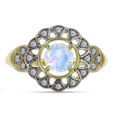 Inel din Argint 925 Placat cu Aur ( 3.19 grame ) cu Piatra Lunii Curcubeu și Topaz Alb 1.02 Carate