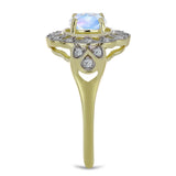 Inel din Argint 925 Placat cu Aur ( 3.19 grame ) cu Piatra Lunii Curcubeu și Topaz Alb 1.02 Carate