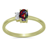 Inel din Argint 925 Placat cu Aur ( 1.72 grame ) cu Opal Etiopian Negru Lega Dembi și Topaz Alb 0.38 Carate