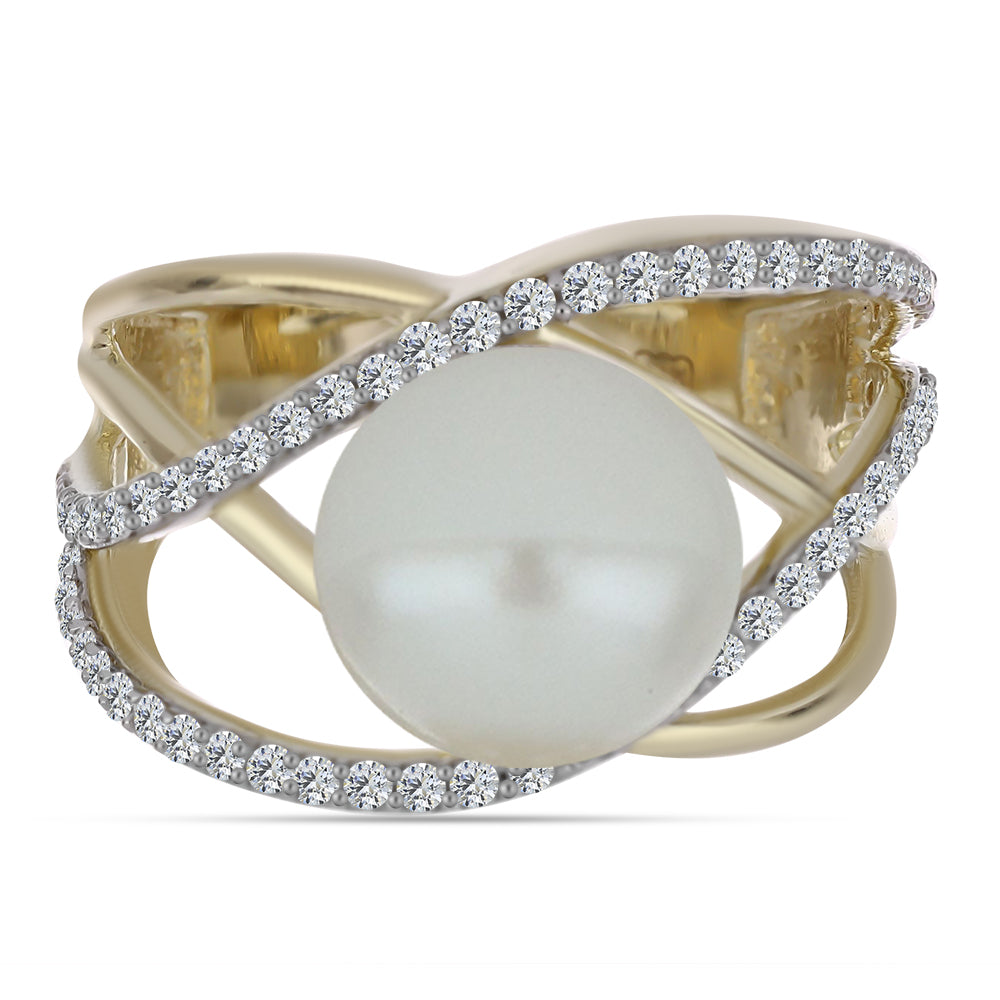 Inel din Argint 925 Placat cu Aur ( 4.58 grame ) cu Perlă de Apă Dulce Albă și Topaz Alb 6.52 Carate