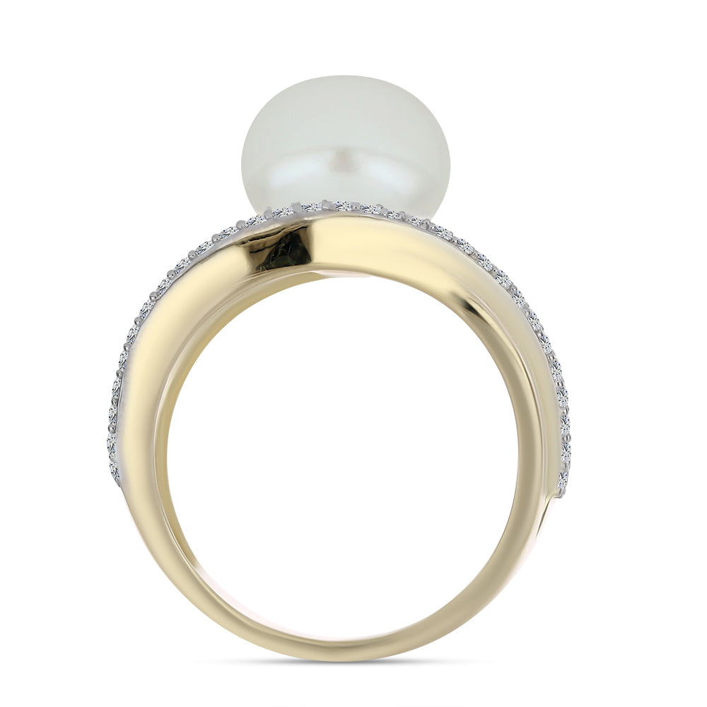 Inel din Argint 925 Placat cu Aur ( 4.58 grame ) cu Perlă de Apă Dulce Albă și Topaz Alb 6.52 Carate