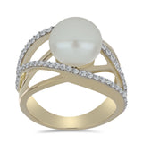 Inel din Argint 925 Placat cu Aur ( 4.58 grame ) cu Perlă de Apă Dulce Albă și Topaz Alb 6.52 Carate