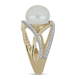 Inel din Argint 925 Placat cu Aur ( 4.58 grame ) cu Perlă de Apă Dulce Albă și Topaz Alb 6.52 Carate