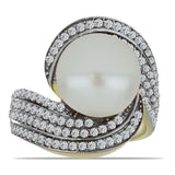 Inel din Argint 925 Placat cu Aur ( 7.04 grame ) cu Perlă de Apă Dulce Albă și Topaz Alb 11.22 Carate