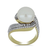 Inel din Argint 925 Placat cu Aur ( 7.04 grame ) cu Perlă de Apă Dulce Albă și Topaz Alb 11.22 Carate