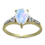 Inel din Argint 925 Placat cu Aur ( 1.88 grame ) cu Piatra Lunii Curcubeu și Topaz Alb 1.66 Carate
