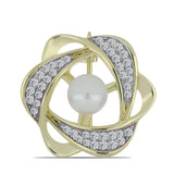 Broşă din Argint 925 Placat cu Aur ( 3.16 grame ) cu Perlă de Apă Dulce Albă și Topaz Alb 1.59 Carate