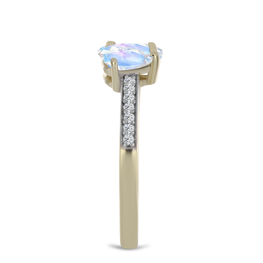 Inel din Argint 925 Placat cu Aur ( 2.12 grame ) cu Piatra Lunii Curcubeu și Topaz Alb 1.23 Carate