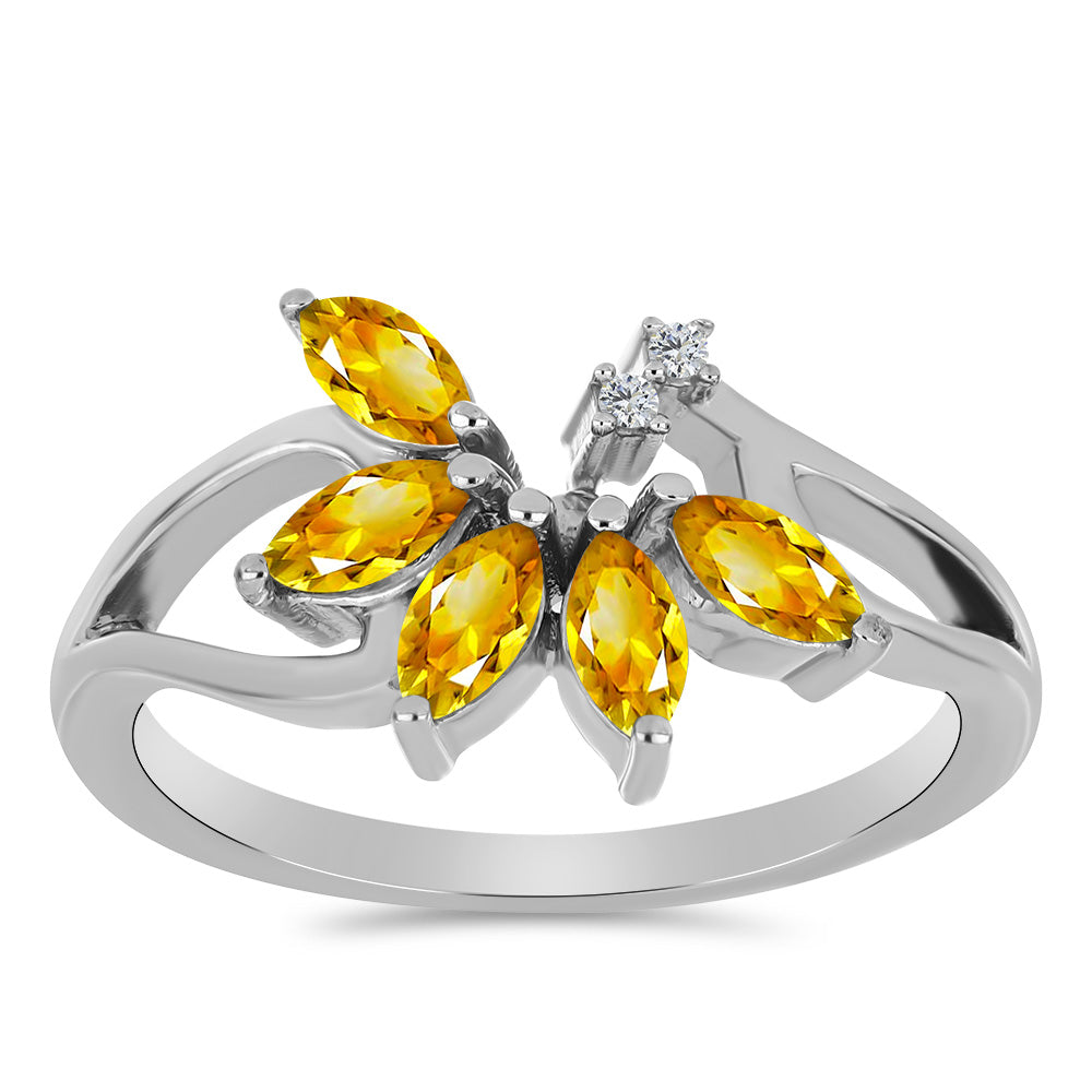 Inel din Argint 925 ( 2.99 grame ) cu Citrin Ural și Topaz Alb 0.68 Carate