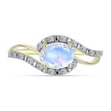 Inel din Argint 925 Placat cu Aur ( 2.52 grame ) cu Piatra Lunii Curcubeu și Topaz Alb 1.38 Carate