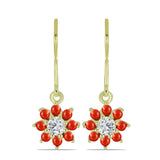 Cercei din Argint 925 Placat cu Aur ( 2.25 grame ) cu Coral Roșu Burete și Topaz Alb 1.25 Carate