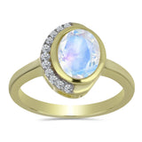 Inel din Argint 925 Placat cu Aur ( 3.61 grame ) cu Piatra Lunii Curcubeu și Topaz Alb 1.87 Carate