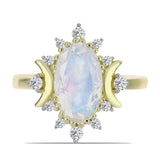 Inel din Argint 925 Placat cu Aur ( 3.1 grame ) cu Piatra Lunii Curcubeu și Topaz Alb 2.83 Carate