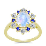 Inel din Argint 925 Placat cu Aur ( 2.69 grame ) cu Piatra Lunii Curcubeu și Safir Albastru Australian 3.53 Carate