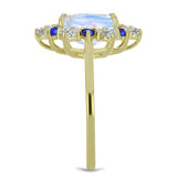 Inel din Argint 925 Placat cu Aur ( 2.69 grame ) cu Piatra Lunii Curcubeu și Safir Albastru Australian 3.53 Carate
