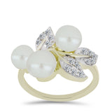 Inel din Argint 925 Placat cu Aur ( 4.35 grame ) cu Perlă de Apă Dulce Albă și Topaz Alb 6.37 Carate