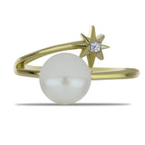 Inel din Argint 925 Placat cu Aur ( 2.65 grame ) cu Perlă de Apă Dulce Albă și Topaz Alb 2.86 Carate