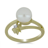 Inel din Argint 925 Placat cu Aur ( 2.65 grame ) cu Perlă de Apă Dulce Albă și Topaz Alb 2.86 Carate