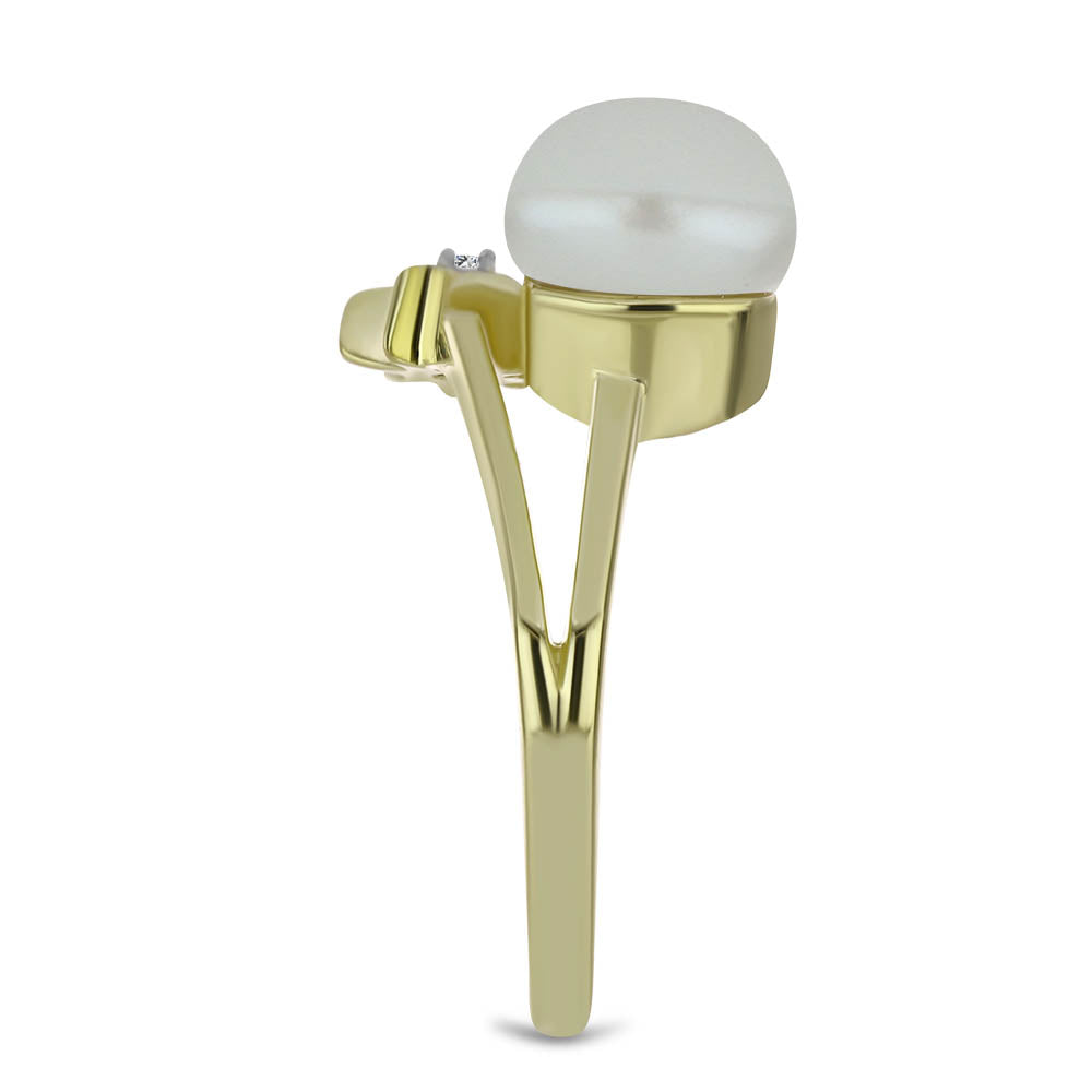 Inel din Argint 925 Placat cu Aur ( 2.65 grame ) cu Perlă de Apă Dulce Albă și Topaz Alb 2.86 Carate
