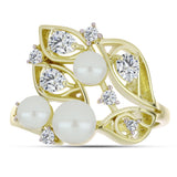 Inel din Argint 925 Placat cu Aur ( 3.79 grame ) cu Perlă de Apă Dulce Albă și Topaz Alb 4.82 Carate