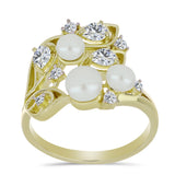 Inel din Argint 925 Placat cu Aur ( 3.79 grame ) cu Perlă de Apă Dulce Albă și Topaz Alb 4.82 Carate