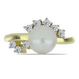 Inel din Argint 925 Placat cu Aur ( 2.71 grame ) cu Perlă de Apă Dulce Albă și Topaz Alb 3.3 Carate