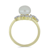 Inel din Argint 925 Placat cu Aur ( 2.71 grame ) cu Perlă de Apă Dulce Albă și Topaz Alb 3.3 Carate