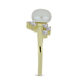 Inel din Argint 925 Placat cu Aur ( 2.71 grame ) cu Perlă de Apă Dulce Albă și Topaz Alb 3.3 Carate